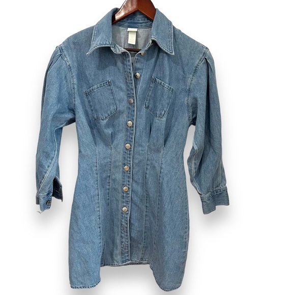 H&M long sleeve button up jean dress size small - Picture 1 of 10